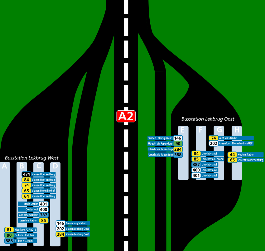 Plattegrond van Busstation Lekbrug